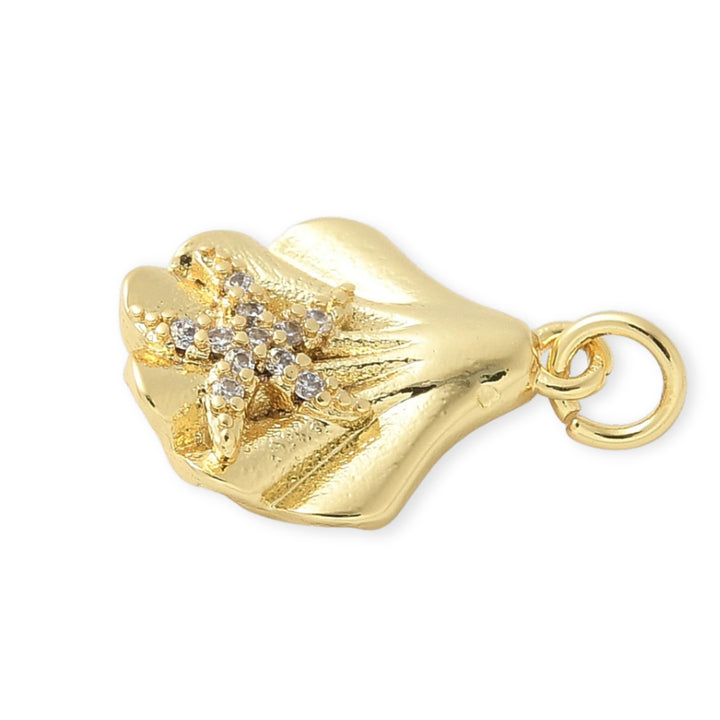 Detalles de Dije concha dorada en chapa de oro con estrella de zirconia