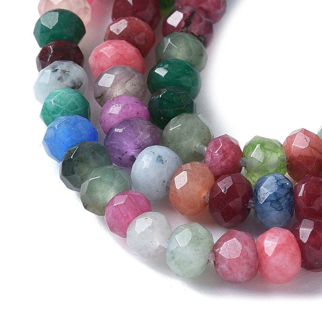 Tira de jade rondel facetado de 4 mm para joyería
