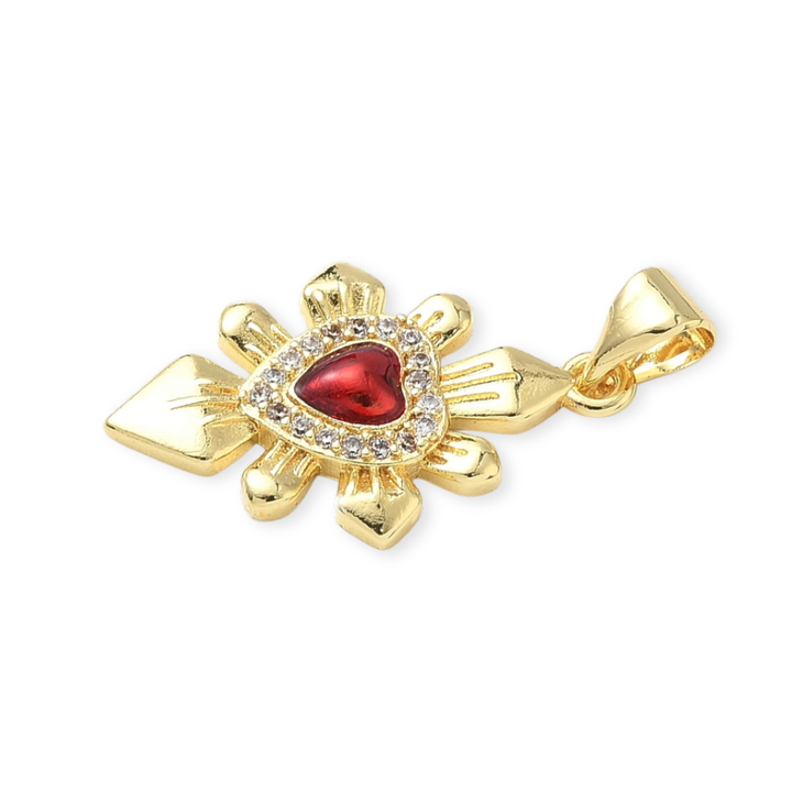Detalles de Dije de Sagrado Corazón de Jesús de chapa de oro con zirconia y esmalte