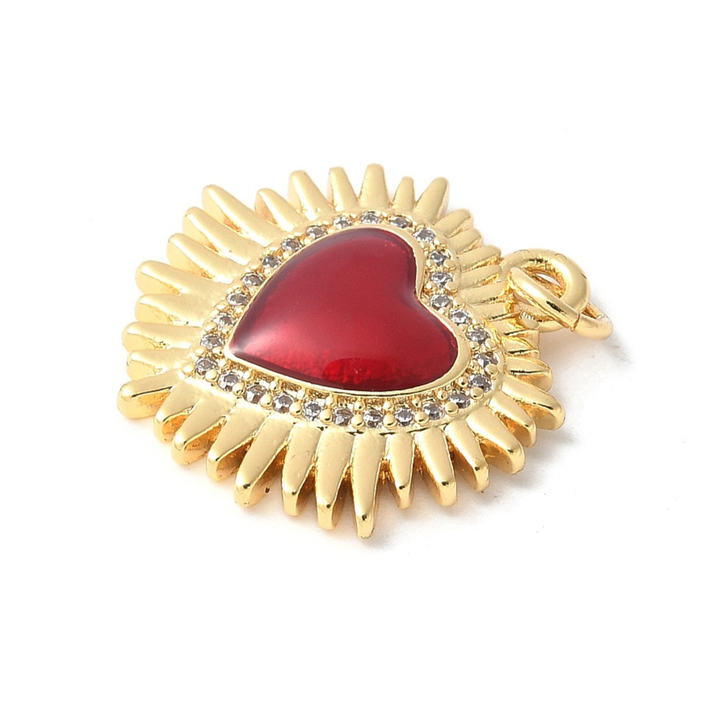 Detalles de Dije Sagrado Corazón de Jesús de chapa de oro con zirconia y esmalte