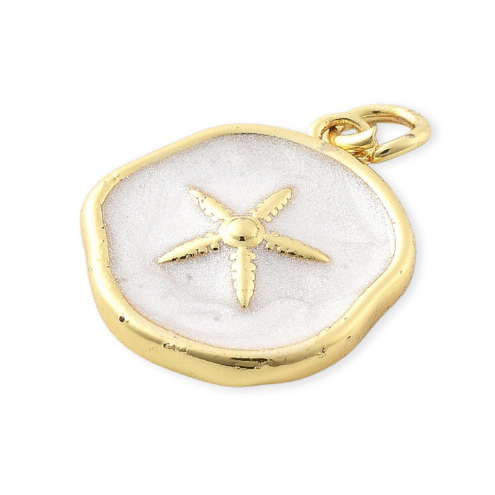 Detalles de Dije circular blanco con estrella de mar dorada al centro