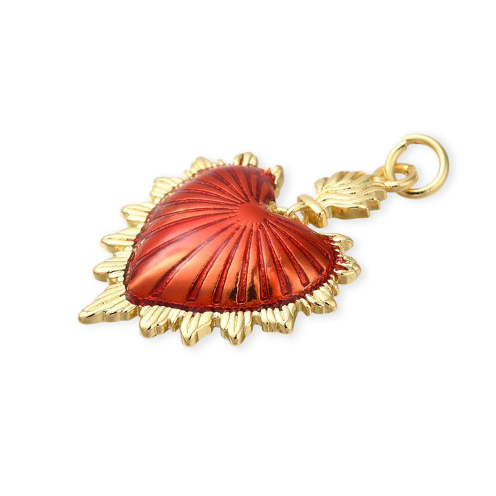 Detalles de Dije colgante en forma de corazón de chapa de oro con esmalte rojo brillante