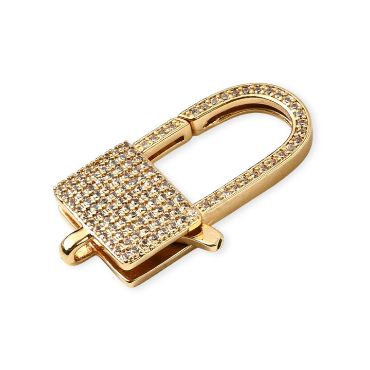Detalles de Broche de candado de chapa de oro con zirconia