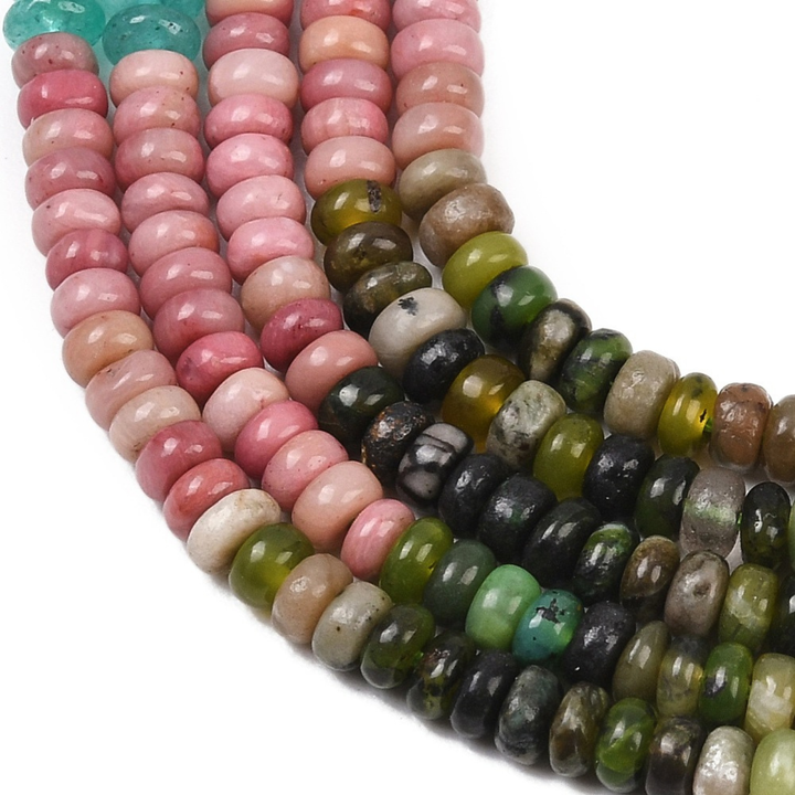 Tira de piedras naturales rondel de 4.5 mm con jade, amatista, rodonita, ágata y turquesa sintética