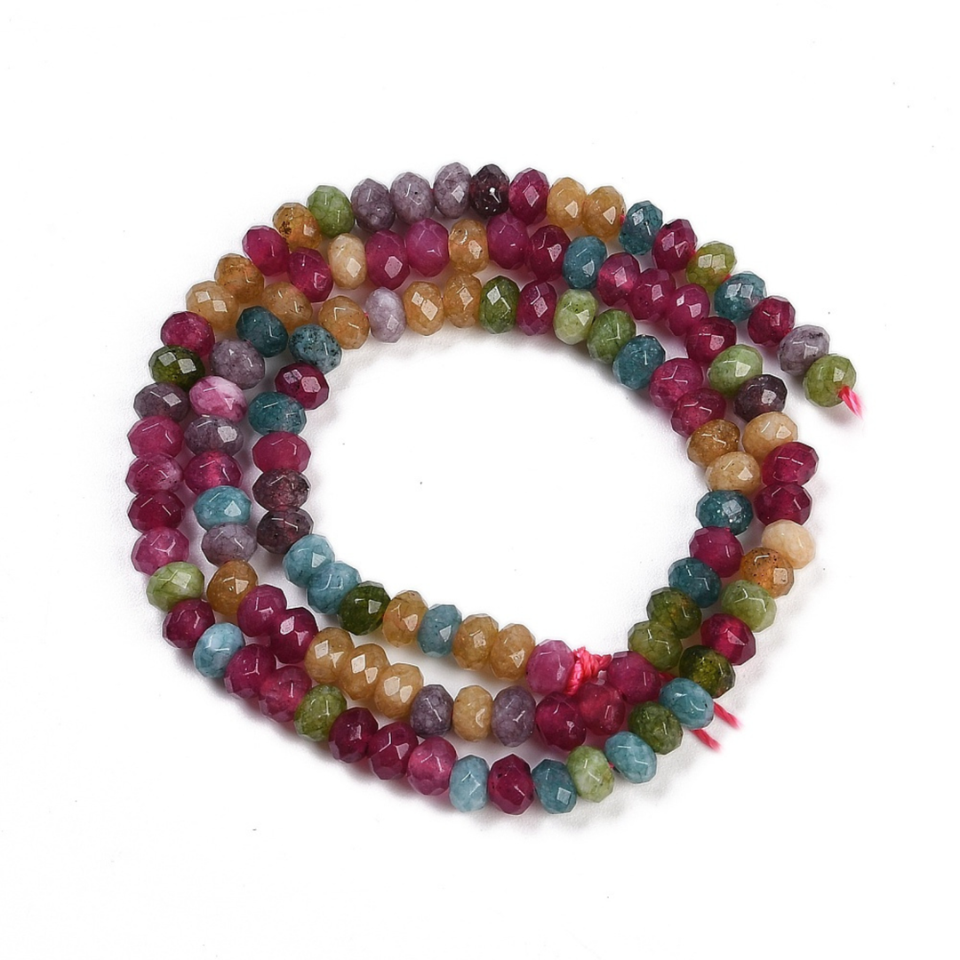 Tira de jade rondel facetado de 4 mm con aproximadamente 121 cuentas
