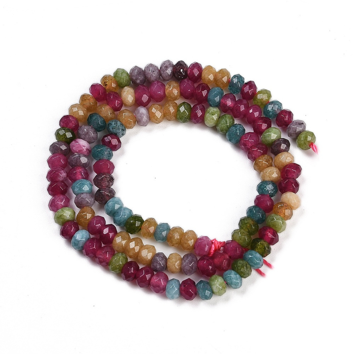 Tira de jade rondel facetado de 4 mm con aproximadamente 121 cuentas