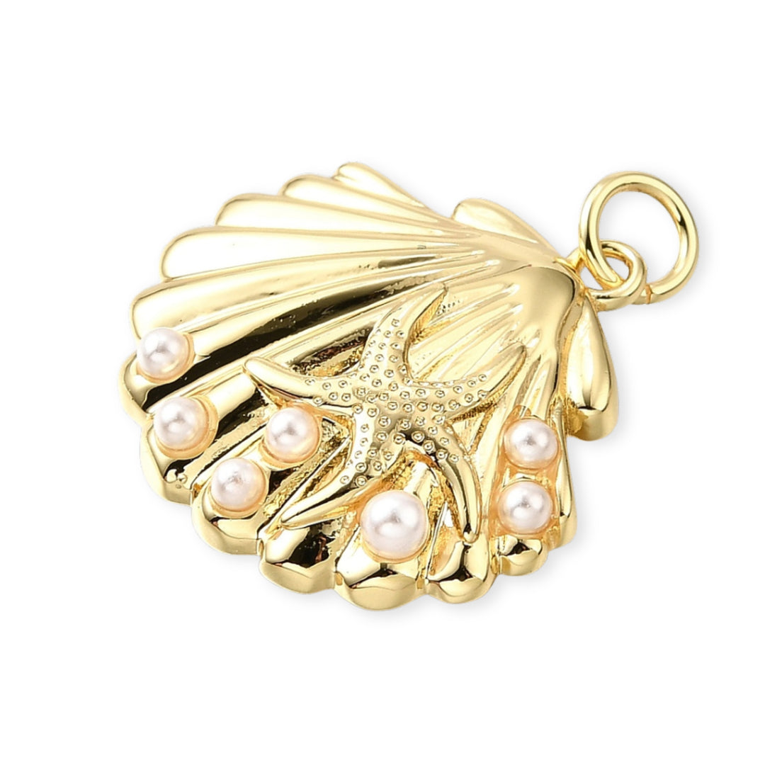 Detalles de Dije en forma de concha dorada con perla sintética y estrella de mar