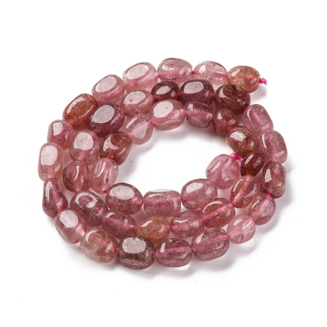 Tira de cuentas de cuarzo rosa natural tipo nugget de 12 × 8 mm