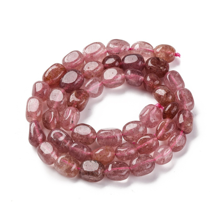 Tira de cuentas de cuarzo rosa natural tipo nugget de 12 × 8 mm