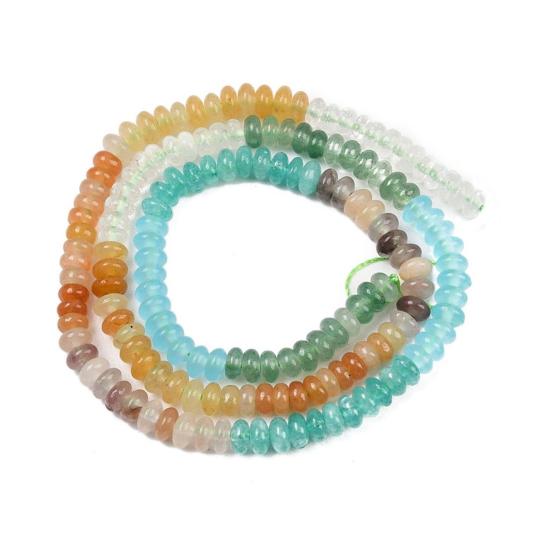 Tira de piedras naturales rondel de 4.5 mm con aventurina roja, jade blanco teñido, topaz jade, cuarzo y aventurina verde