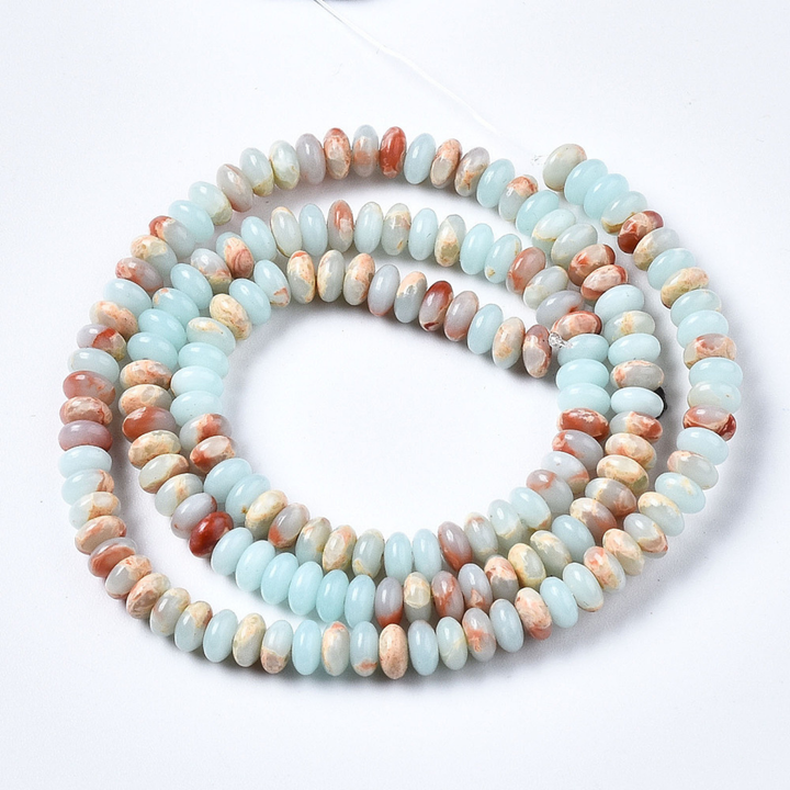 Tira de cuentas de jaspe Aqua Terra sintético rondel para joyería