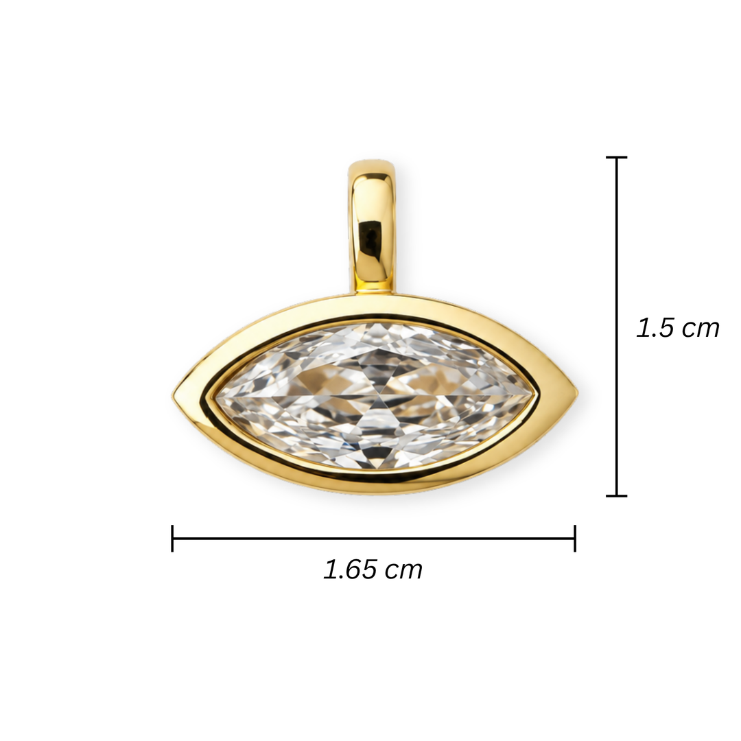 Medidas para Dije en forma de ojo marquesa de chapa de oro con zirconia