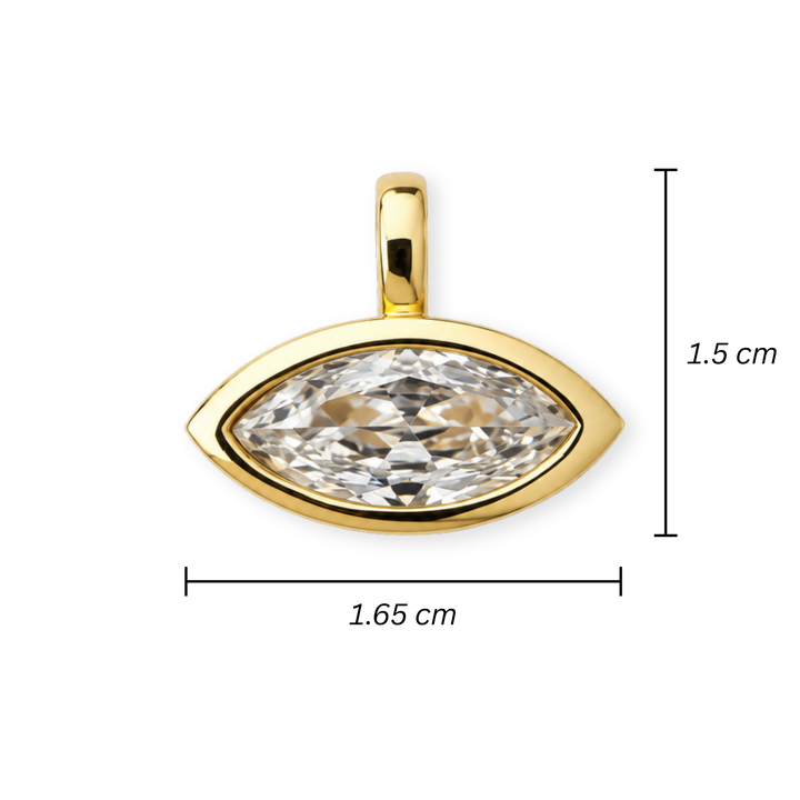 Medidas para Dije en forma de ojo marquesa de chapa de oro con zirconia