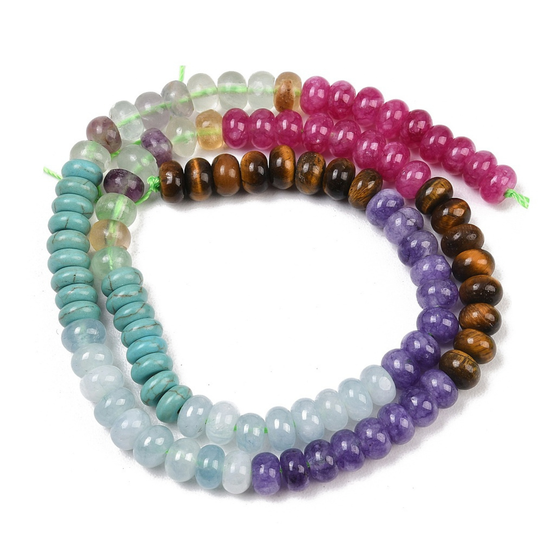 Tira de piedras naturales rondel de 4.5 mm con aventurina roja, jade blanco teñido, topaz jade, cuarzo y aventurina verde
