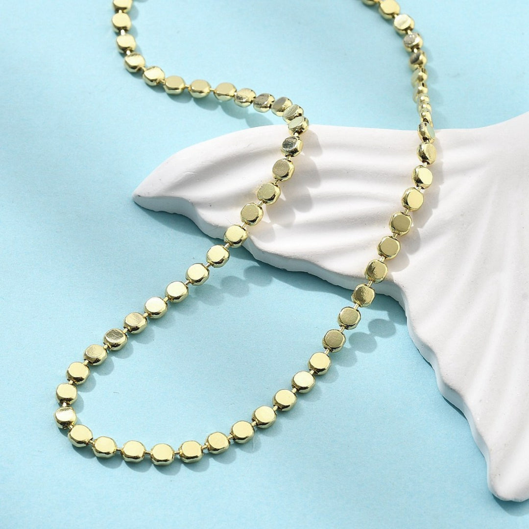 Detalles de Cadena de bolas planas de chapa de oro con broche perico