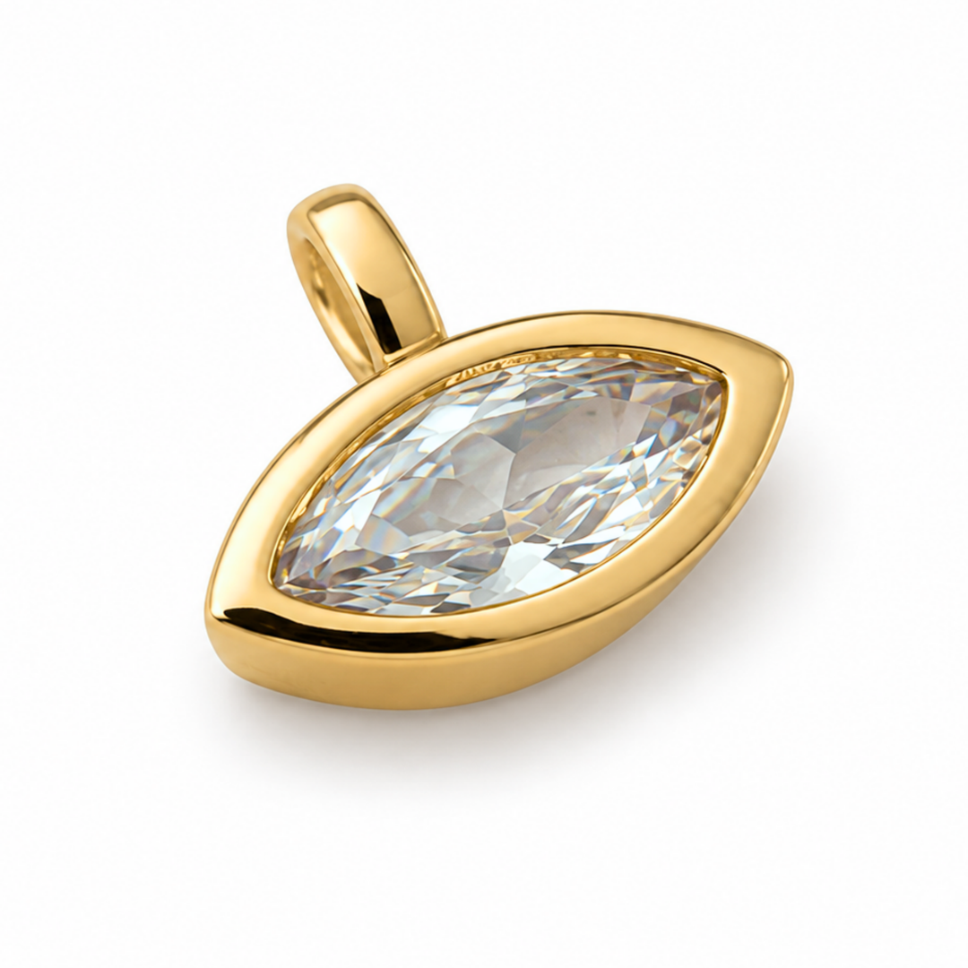 Detalles de Dije en forma de ojo marquesa de chapa de oro con zirconia