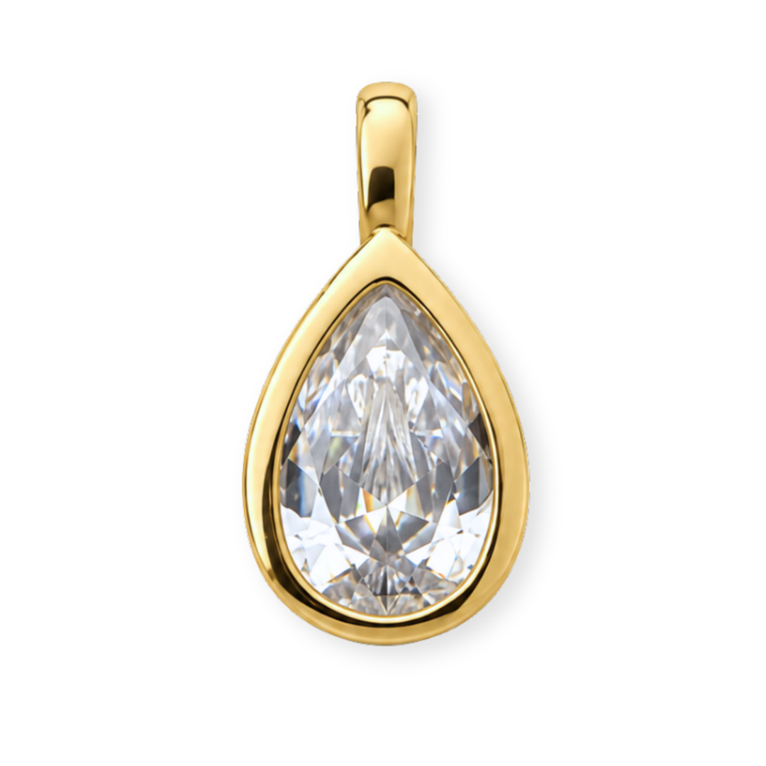 Dije en forma de gota de chapa de oro con zirconia