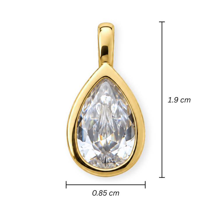 Medidas para Dije en forma de gota de chapa de oro con zirconia