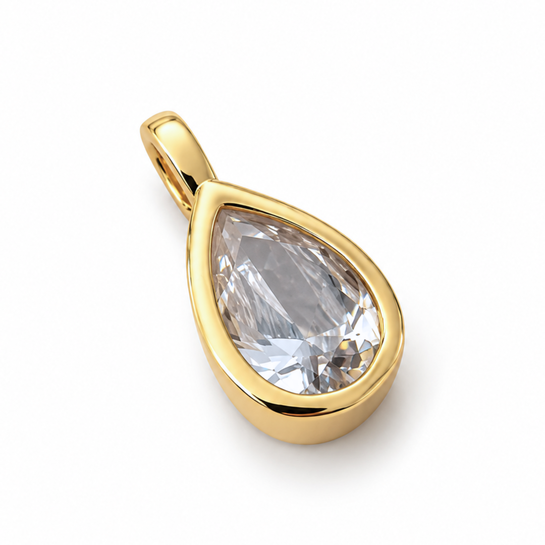 Detalles de Dije en forma de gota de chapa de oro con zirconia