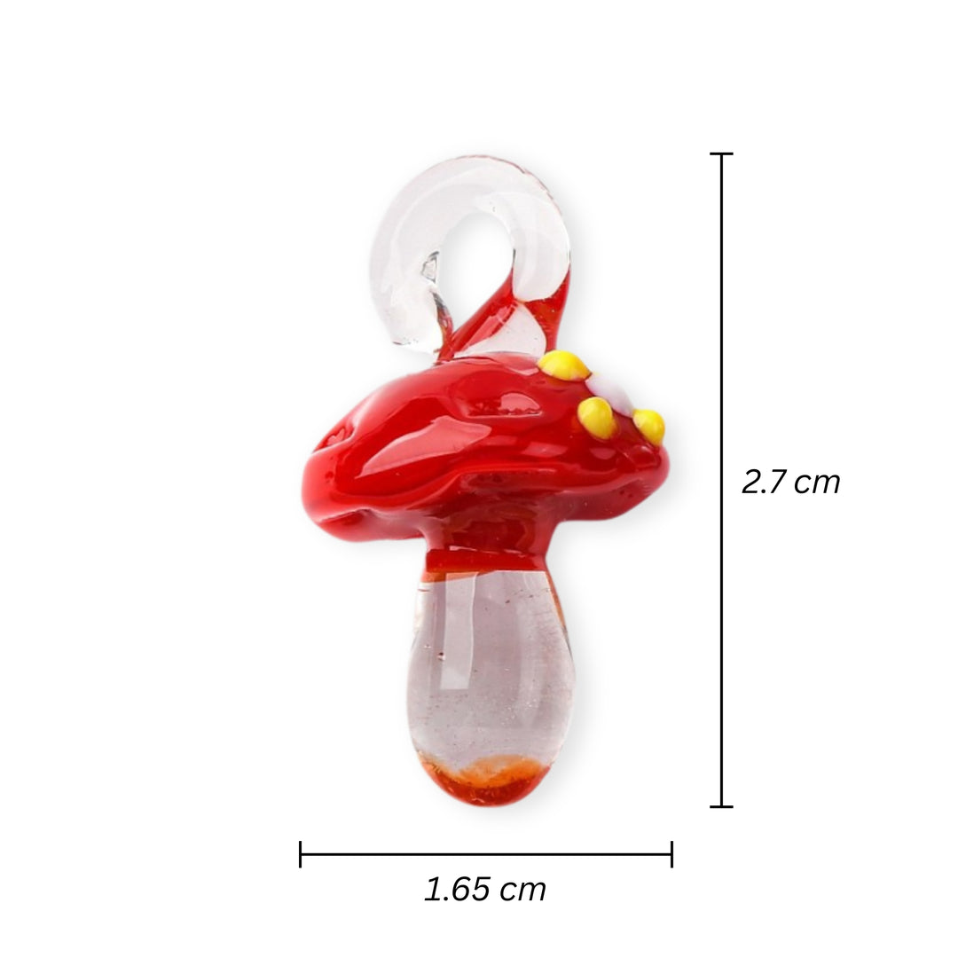 Medidas para Dije de murano en forma de hongo con sombrero rojo y cuerpo transparente