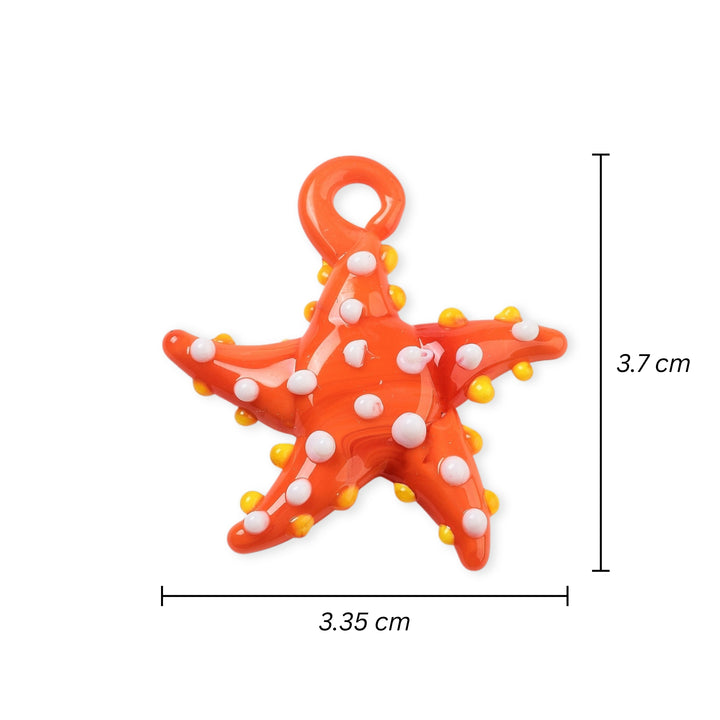 Medidas para Dije de murano naranja en forma de estrella de mar con puntos blancos y amarillos