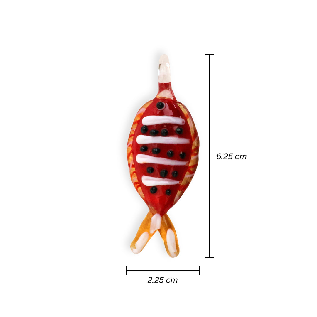 Medidas para dije grande de murano en forma de pez rojo con puntos negros y rayas blancas