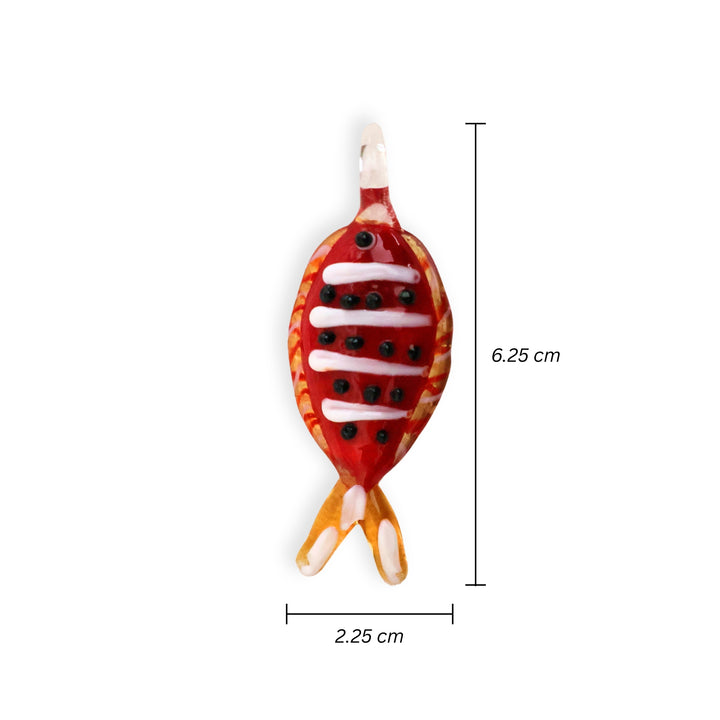 Medidas para dije grande de murano en forma de pez rojo con puntos negros y rayas blancas
