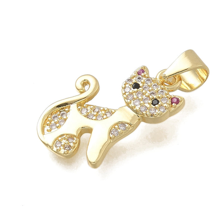 Dije de gato de chapa de oro con zirconia