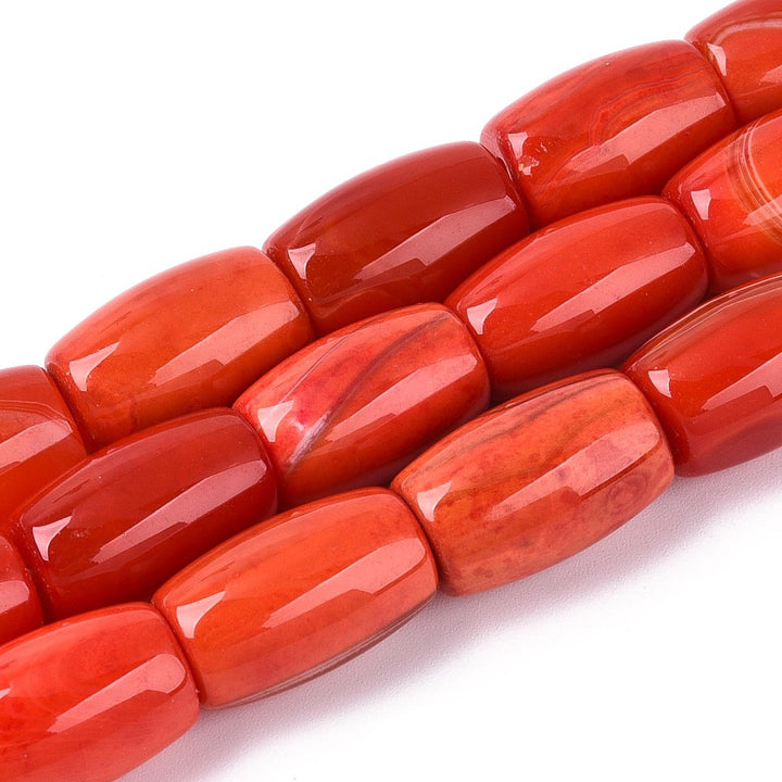 Tira de ágata natural en cuentas tipo barrel para joyería