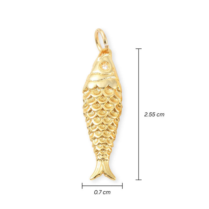 Medidas para Dije pez de chapa de oro con zirconia